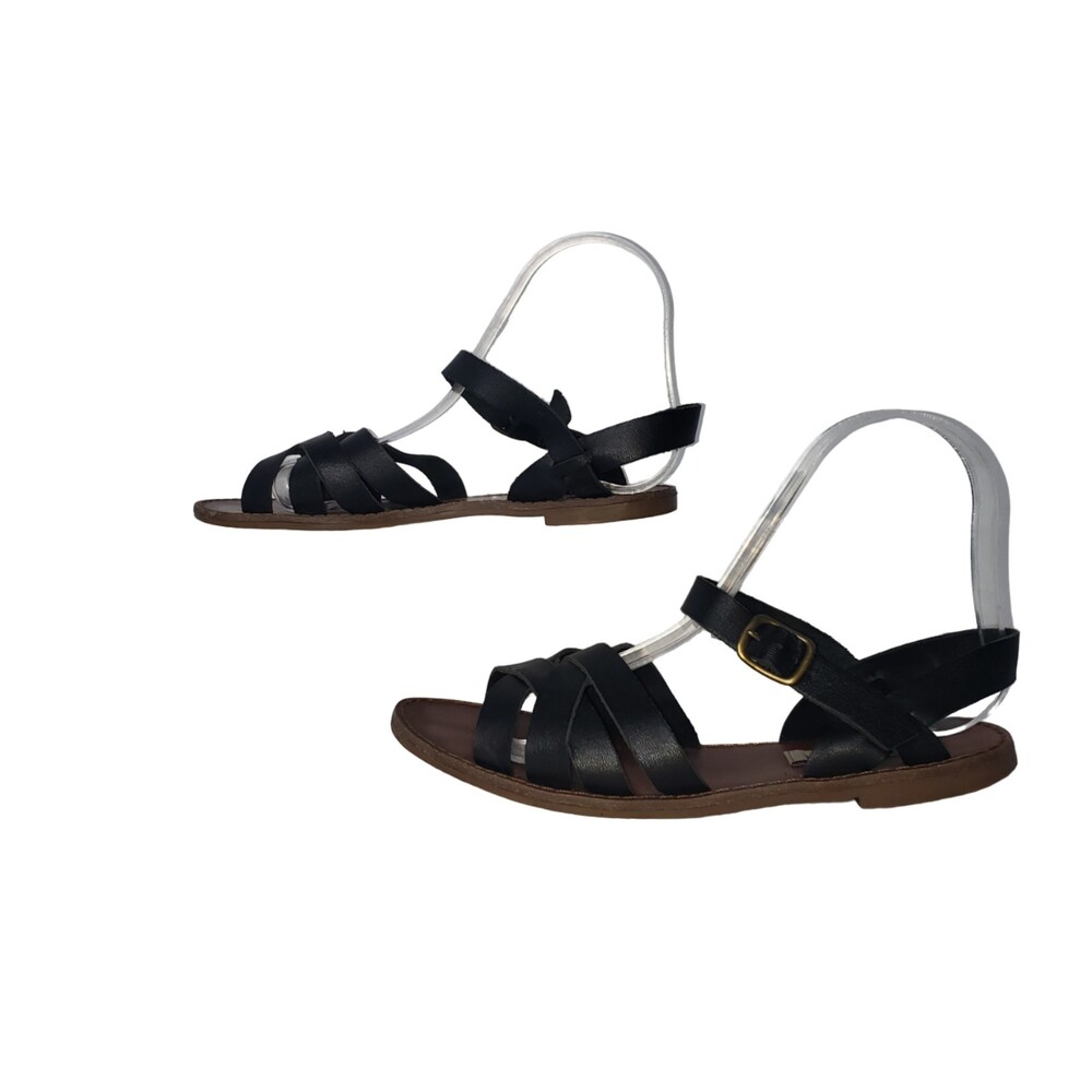 STEVE MADDEN Black Leather Flat Sandals Size 6.5